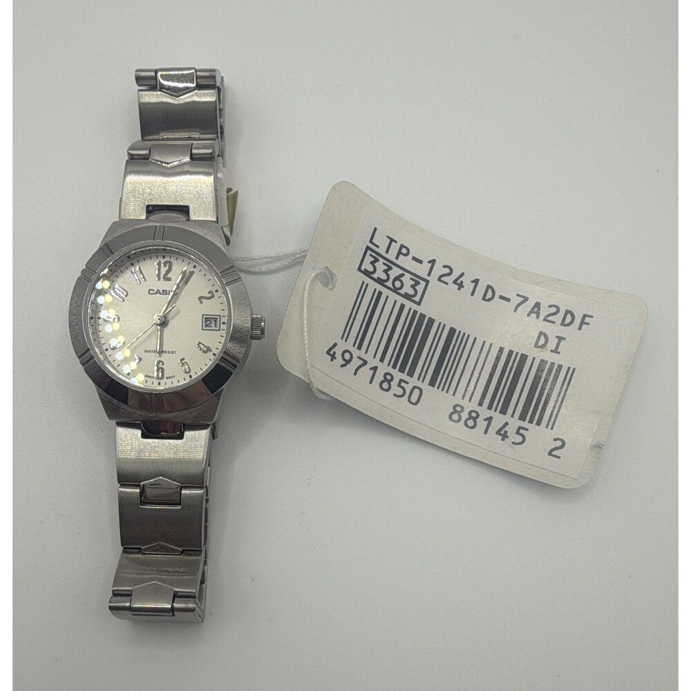 Casio LTP-1241D-7A2 Ladies Watch Stainless Steel Silver White Analog Date 3363